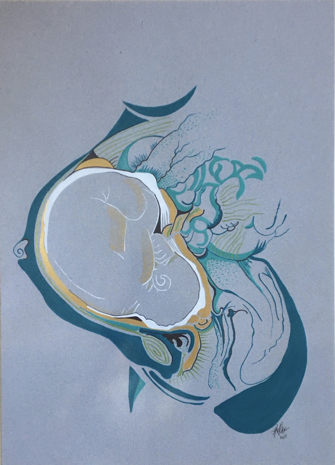 Embarazo 1. Acrílico sobre papel. 42 x 50 cm. 2021. Vendida