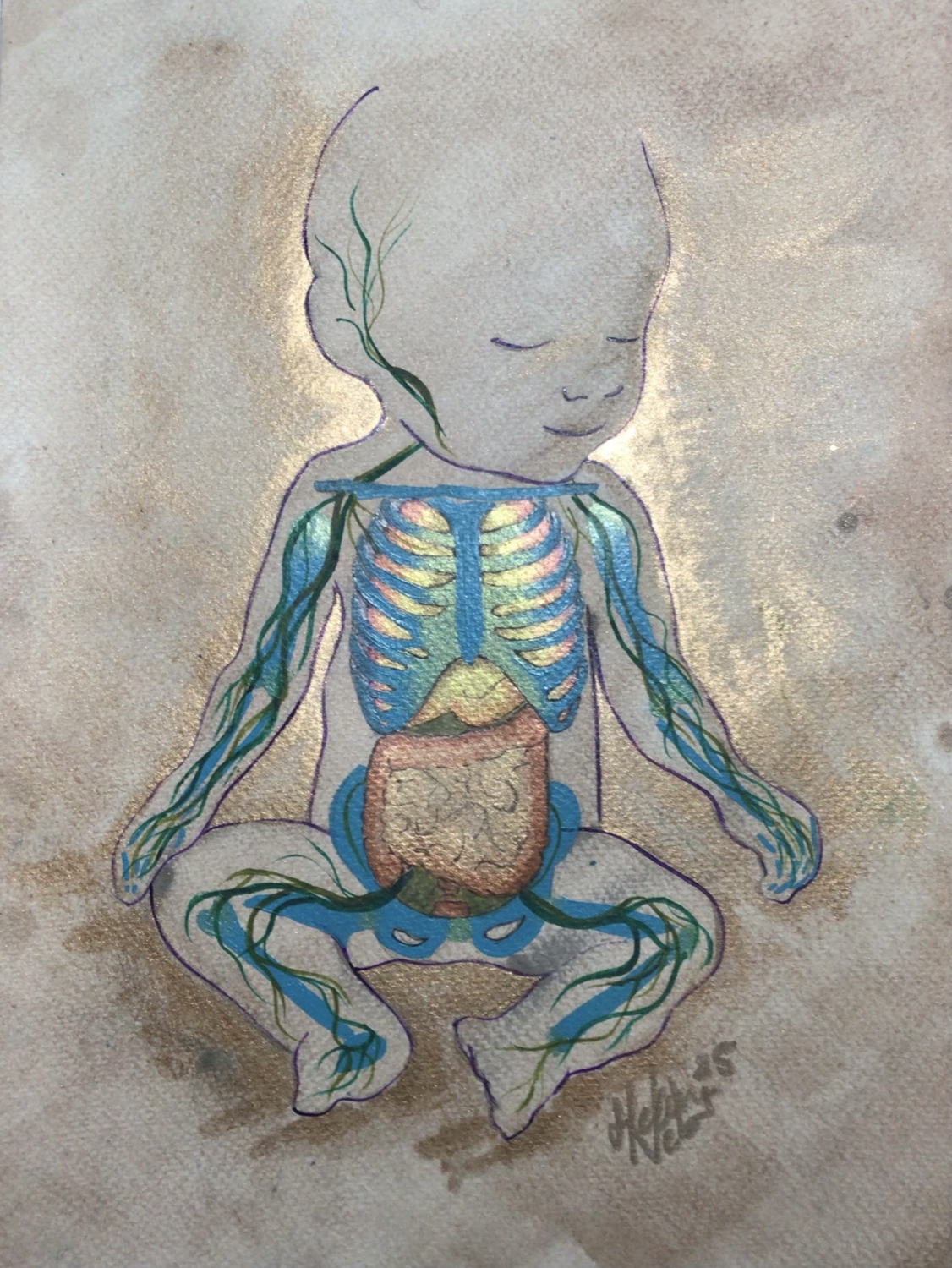 Bebe cobre. Acrílico sobre papel. 24 x 32 cm. 2025 