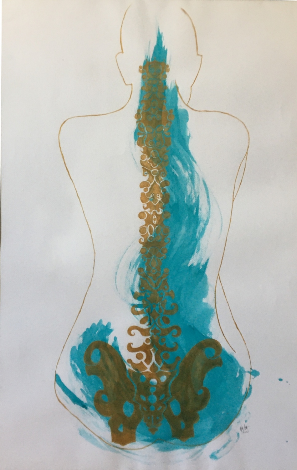 Espalda dorada y azul. Acrílico sobre papel 70 x 100 cm. 2019. Vendida