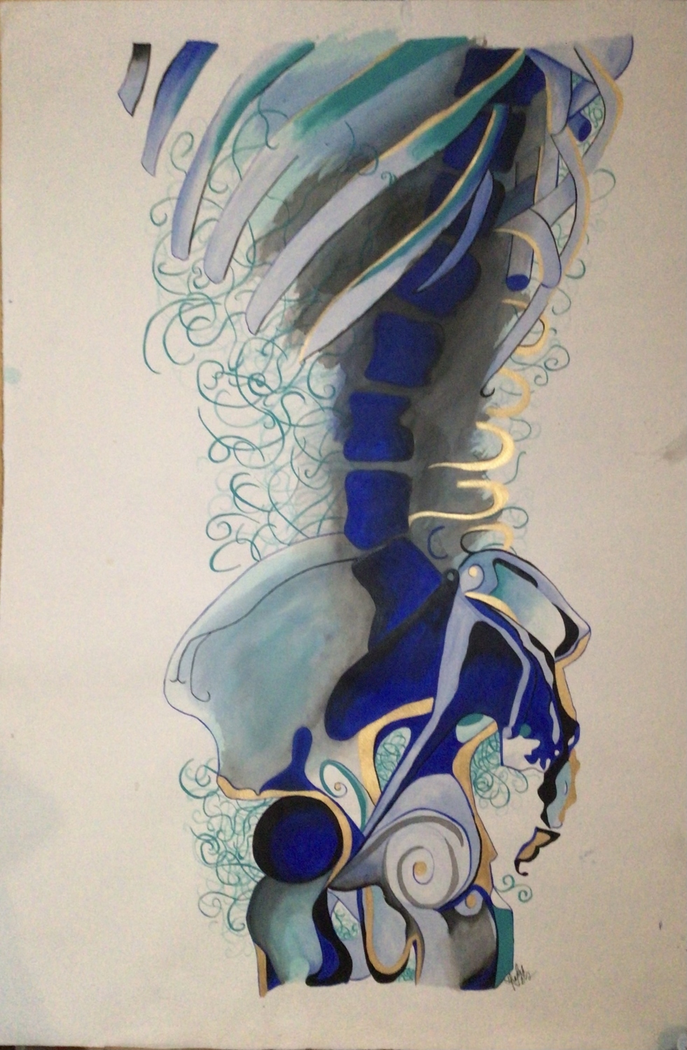 Espalda turquesa. Acrílico sobre papel. 76 x 110 cm. 2017