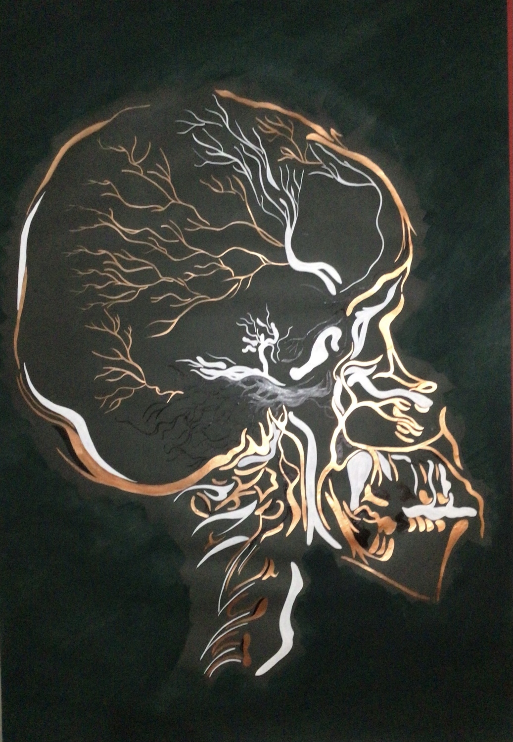 Craneo fondo verde. Acrílico sobre papel. 70 x 100 cm. 2020