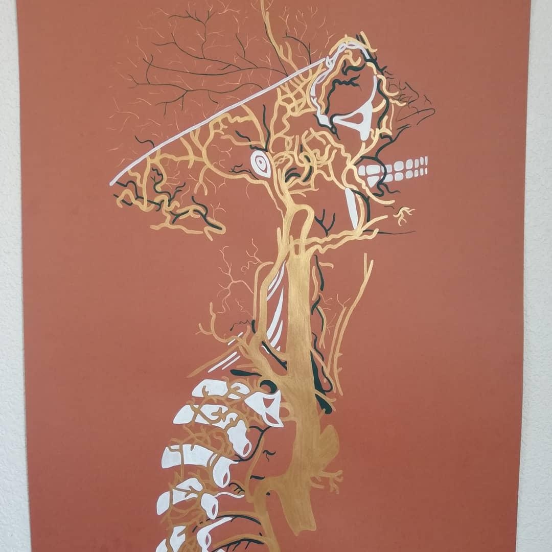 Estudio rojo-café. Acrílico sobre papel. 70 x 100 cm. 2021 