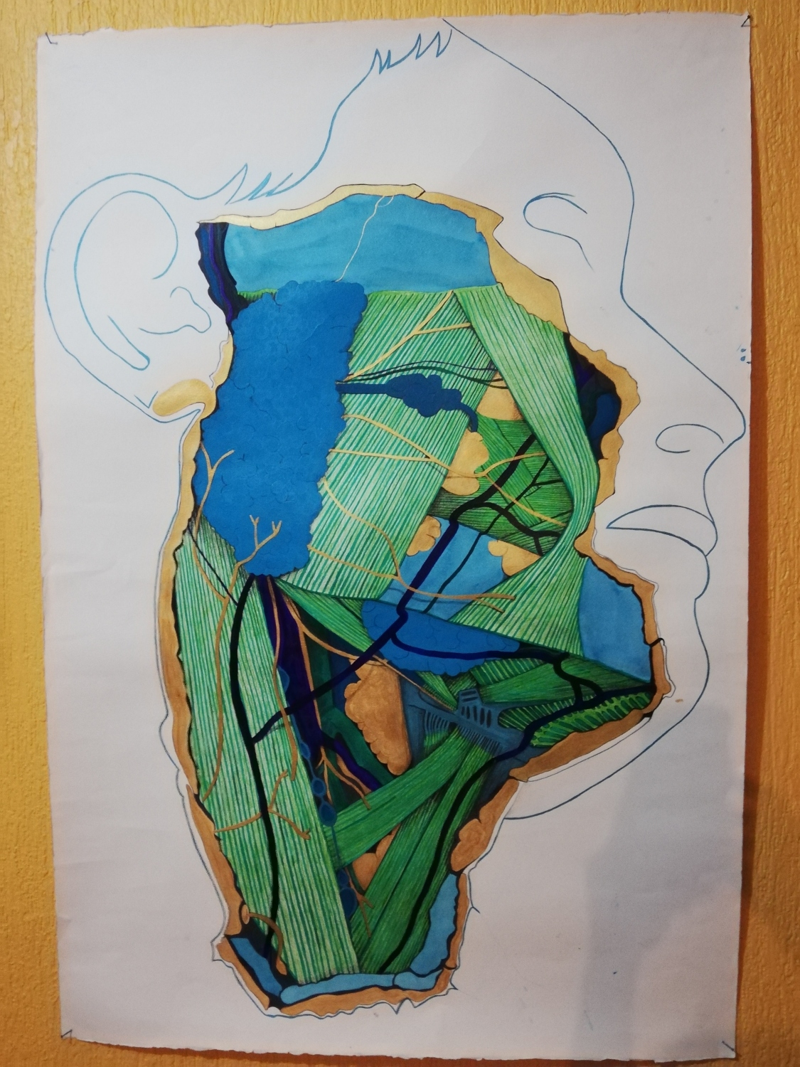 Perfil abierto. Acrílico y lapiz sobre papel . 112.5 x 76 cm. 2017