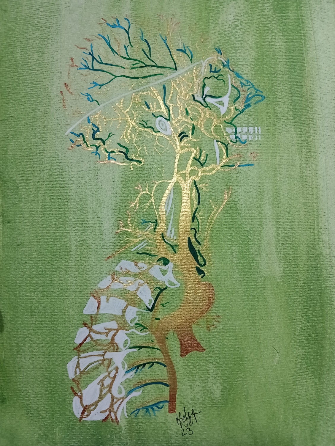 Perfil verde pequeño. Acrílico sobre papel. 21 x29.7 cm. 2023 