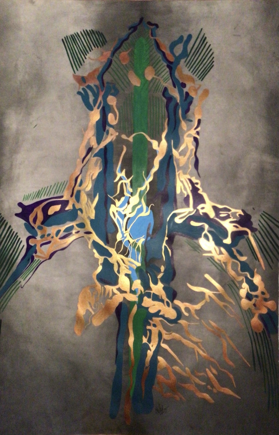 Cuello de frente turquesa. Acrílico sobre papel. 100 x 70 cm. 2019