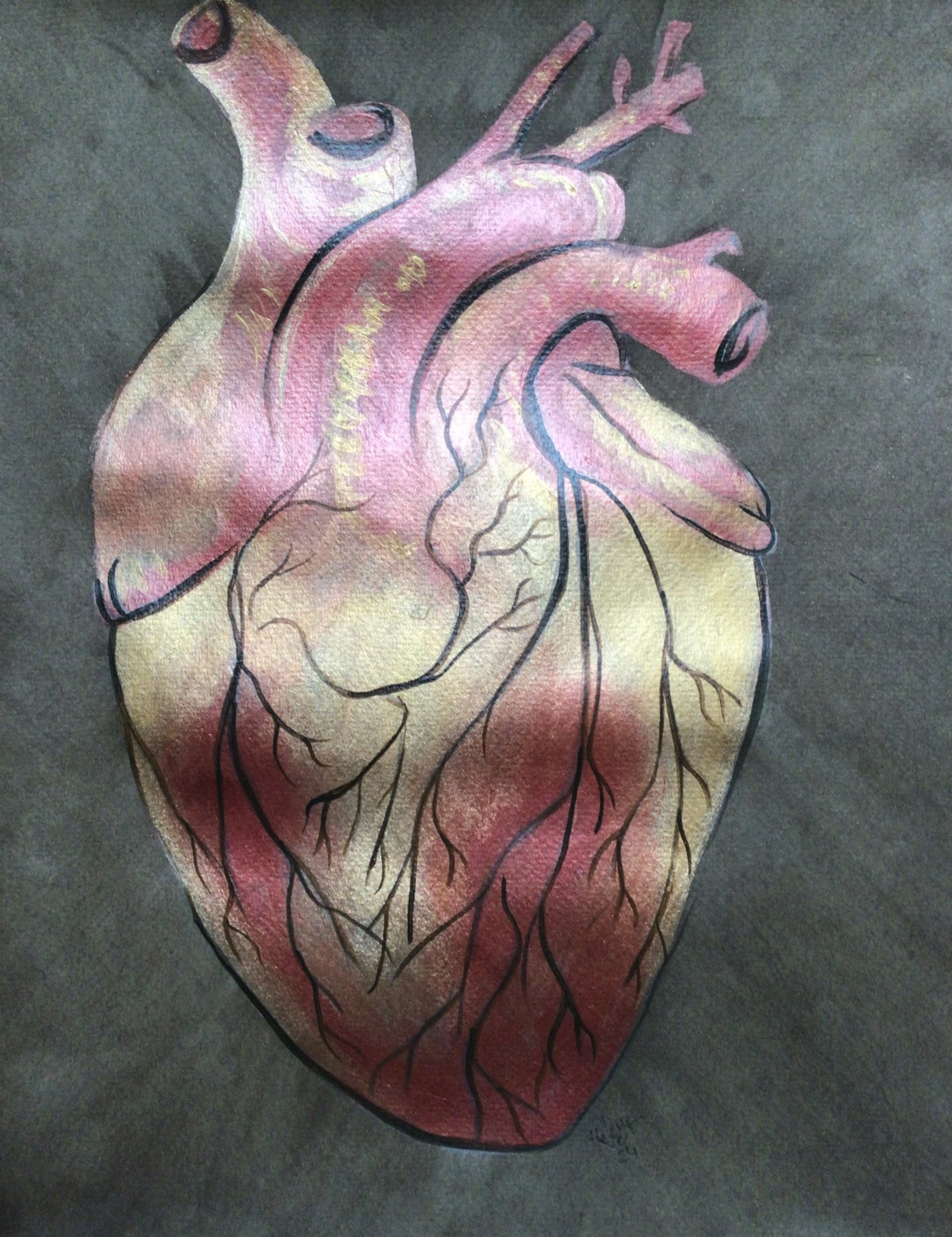 Corazón cobre. Acrílico sobre papel. 31 x 24,5 cm. 2024