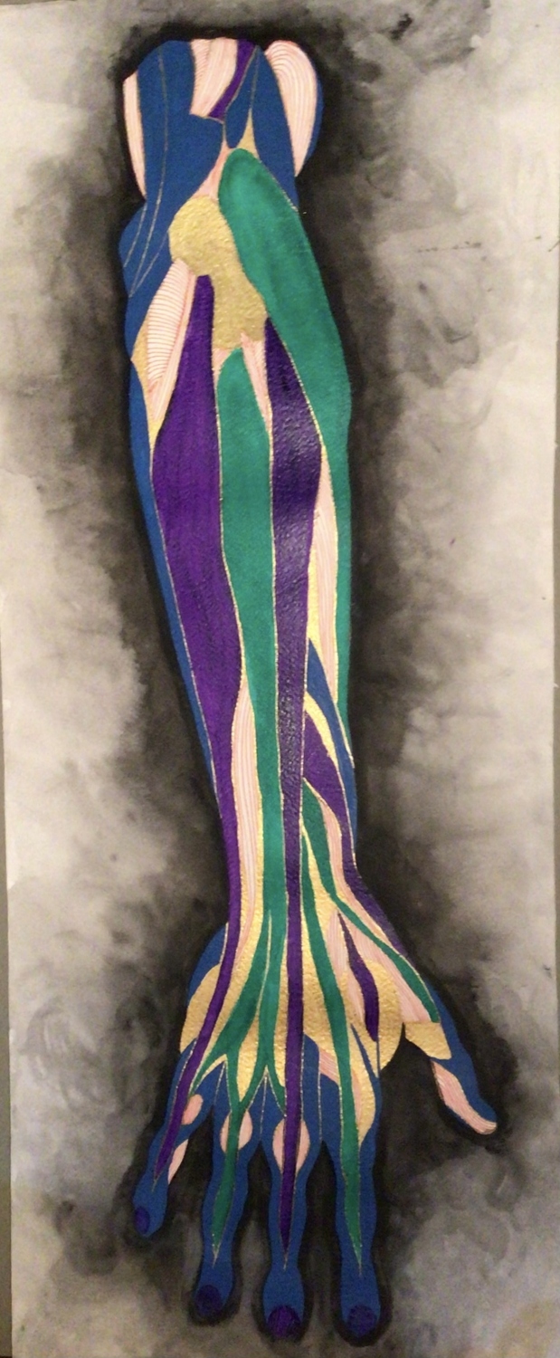 Mano multicolor. Acrílico sobre papel. 50 x 75 cm. 2018