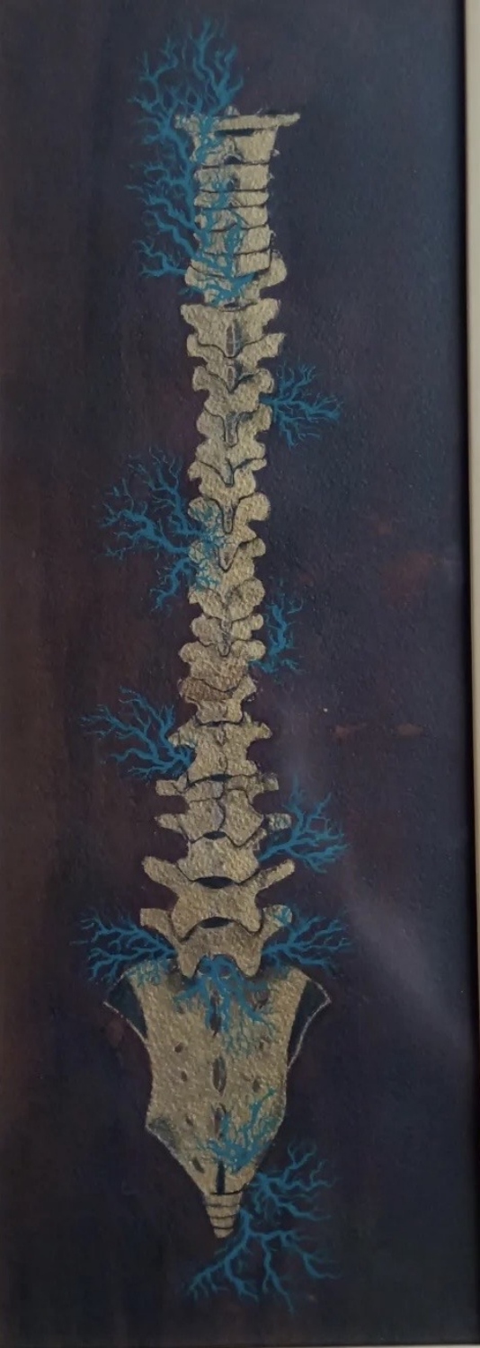 Columna café. Acrílico y nogalina sobre papel. 50 x 30 cm.  (Vendida) 2023