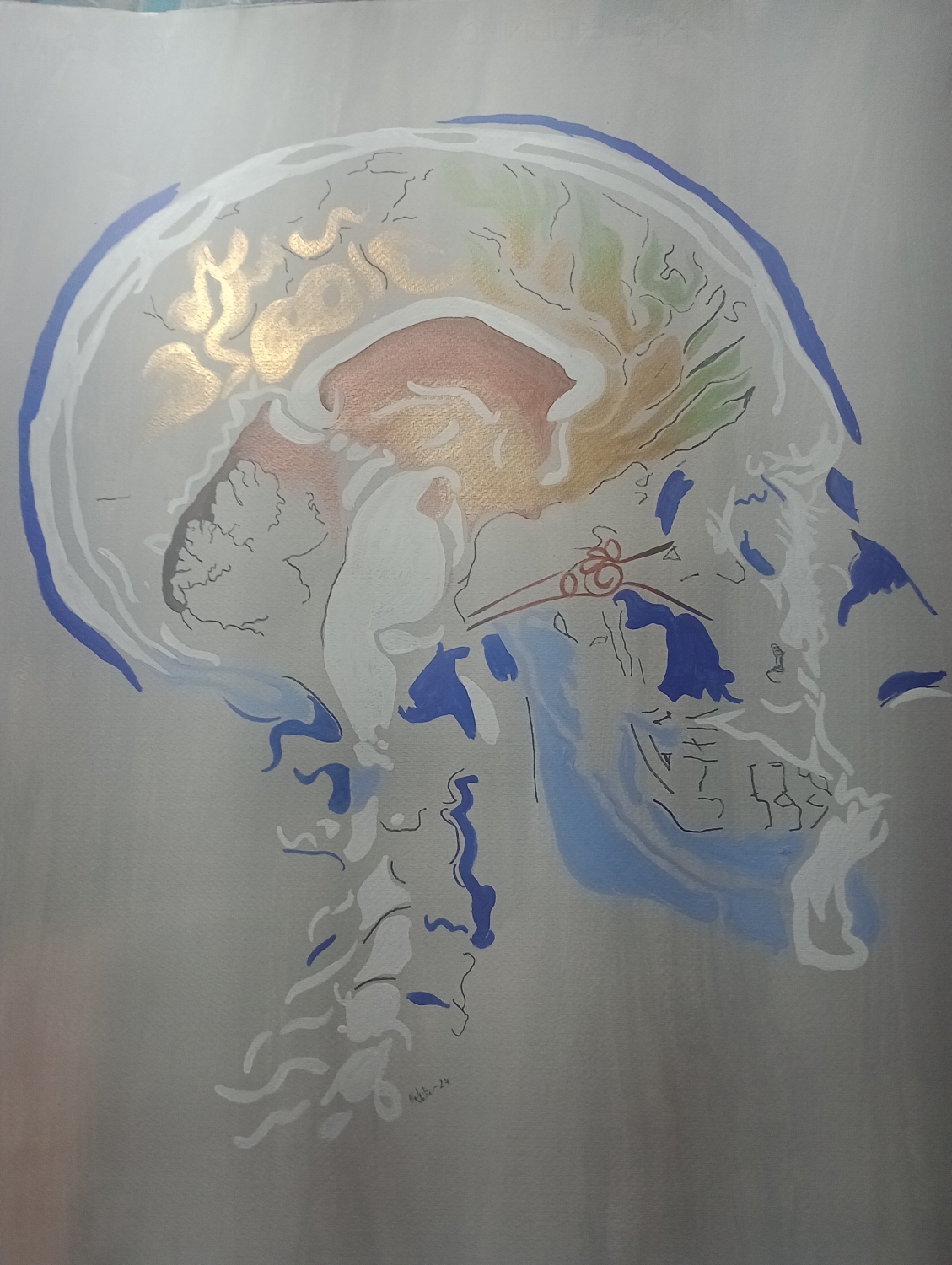 Pensar y oír. Acrílico sobre papel. 50 x 60 cm. (Vendida) 2024