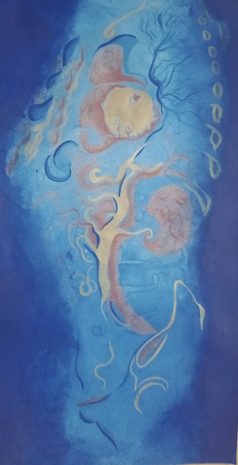 Perfil azul y azul. Acrílico sobre papel. 40 x 72 cm. 2024