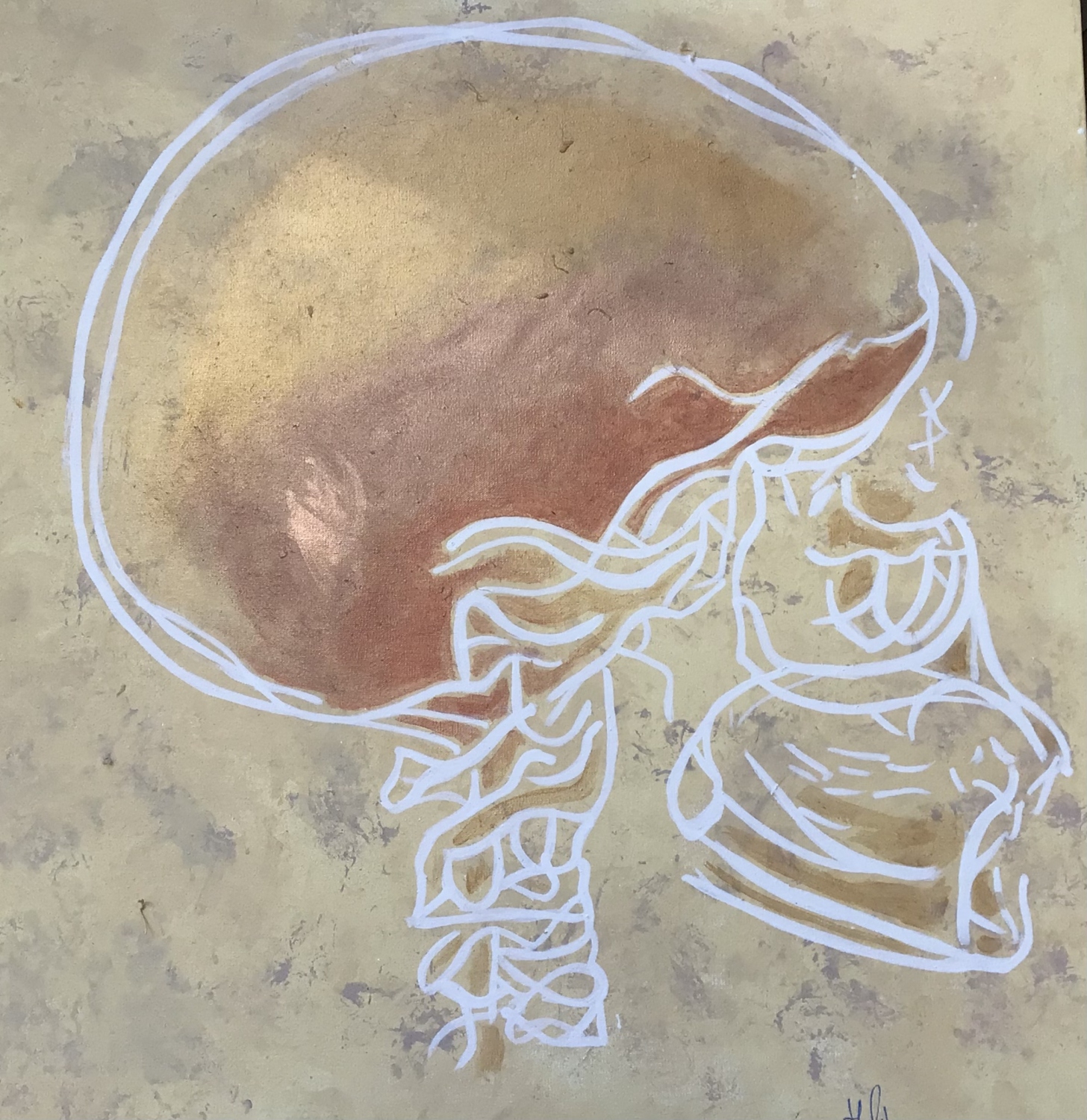 Craneo - Proyecto (Cuerpo poético de un códice). Acrílico sobre lienzo. 50 x 50 cm. 2025