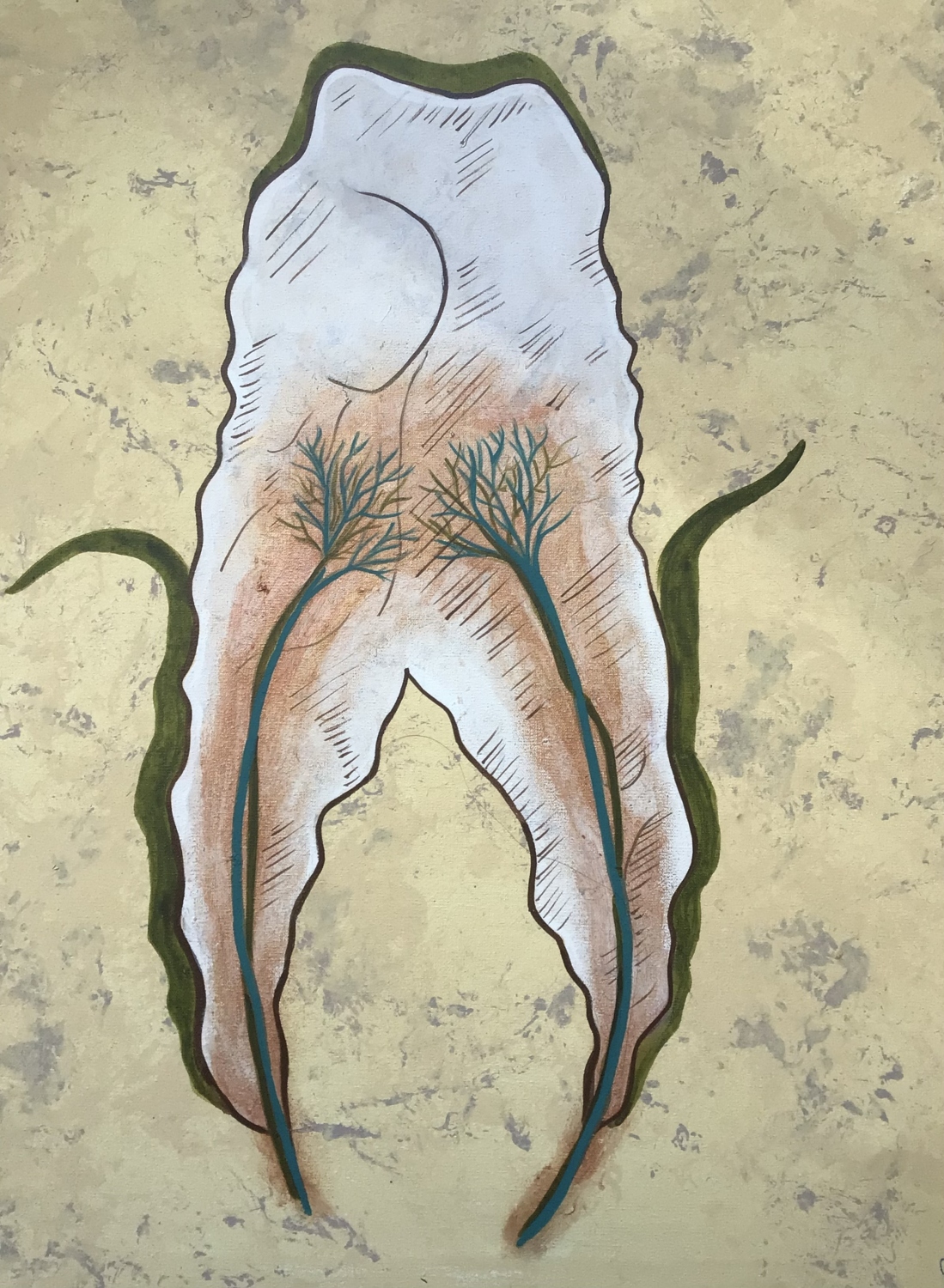 Diente - Proyecto (Cuerpo poético de un códice). Acrílico sobre lienzo. 50 x 50 cm. 2025