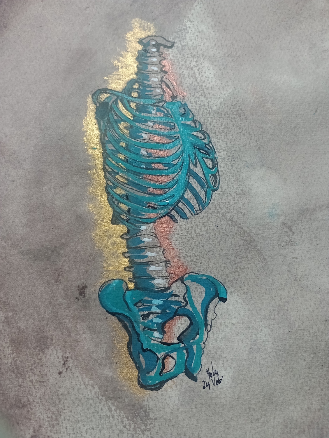 Esqueleto colorado. Acrílico sobre papel . 10 x 14 cm. (Vendida) 2025